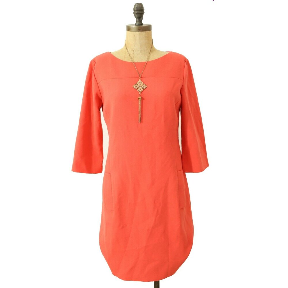 Eliza J Shift Dress Size 8 3/4 Sleeve Seamed Lined Coral Orange EUC B70